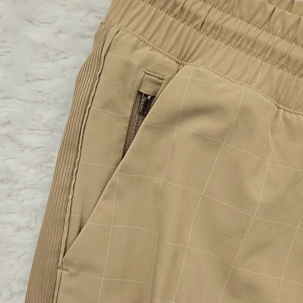 Athleta size 22 womens Brooklyn textured jogger lounge cream tan windowpane slit